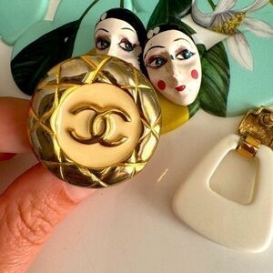 Givenchy and Chanel earrings ( only one of each) plus vintage brooch